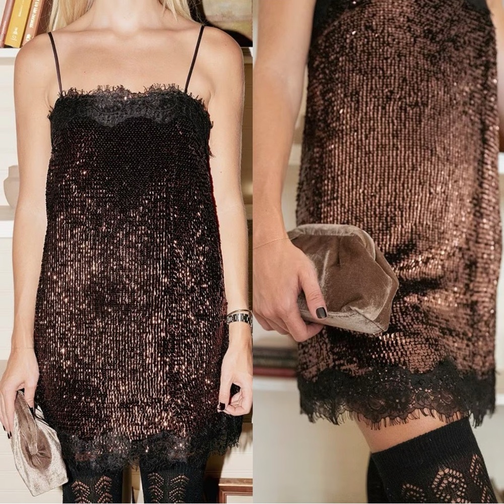 Black and Brown Sequin Mini Dress